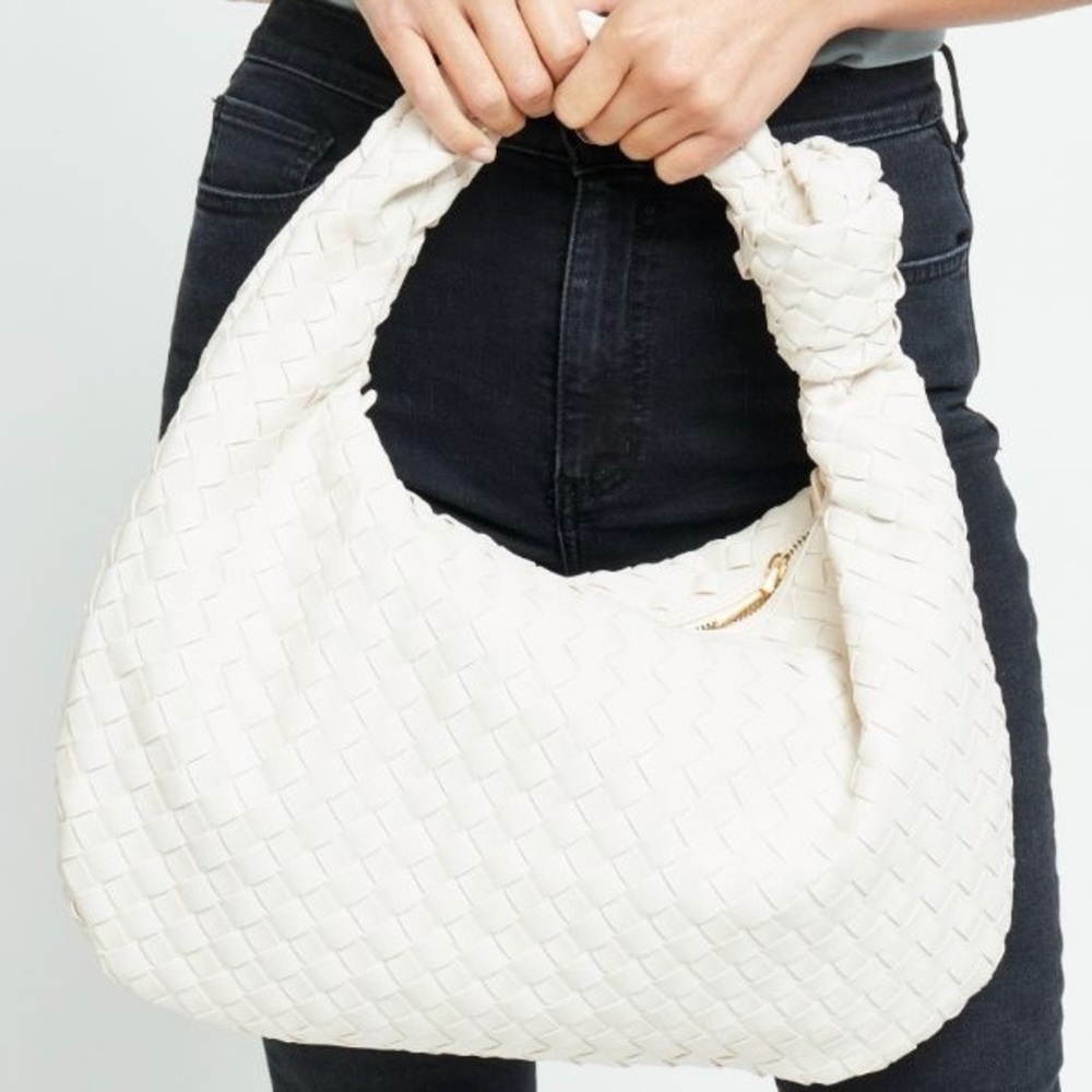 NWT Urban Expressions ‘Vanessa’ Woven Vegan Leather Hobo w/ Knot Handle Ivory